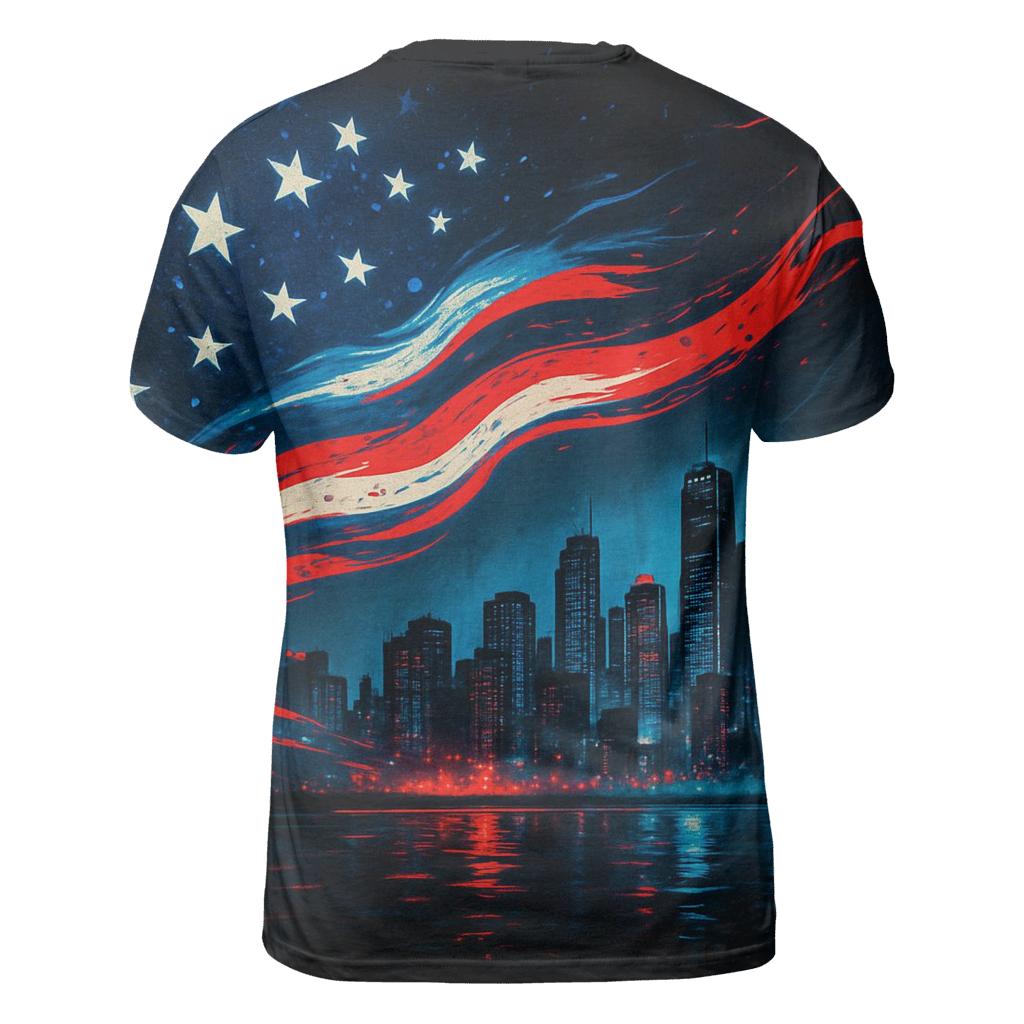 Skyline Stripes Over Midnight Harbor artistic all-over print tops