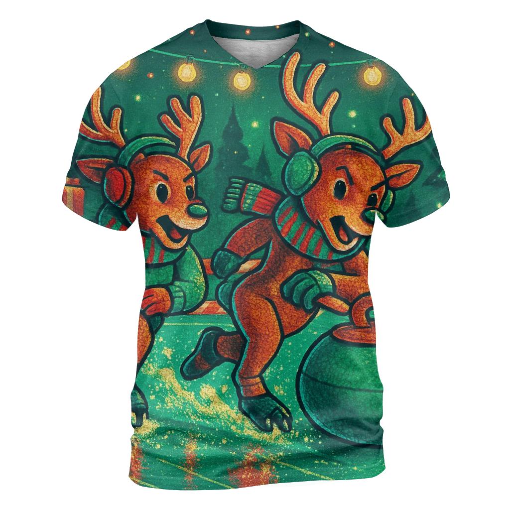 Reindeer Curling Championship On Peppermint Ice designer pattern shirts