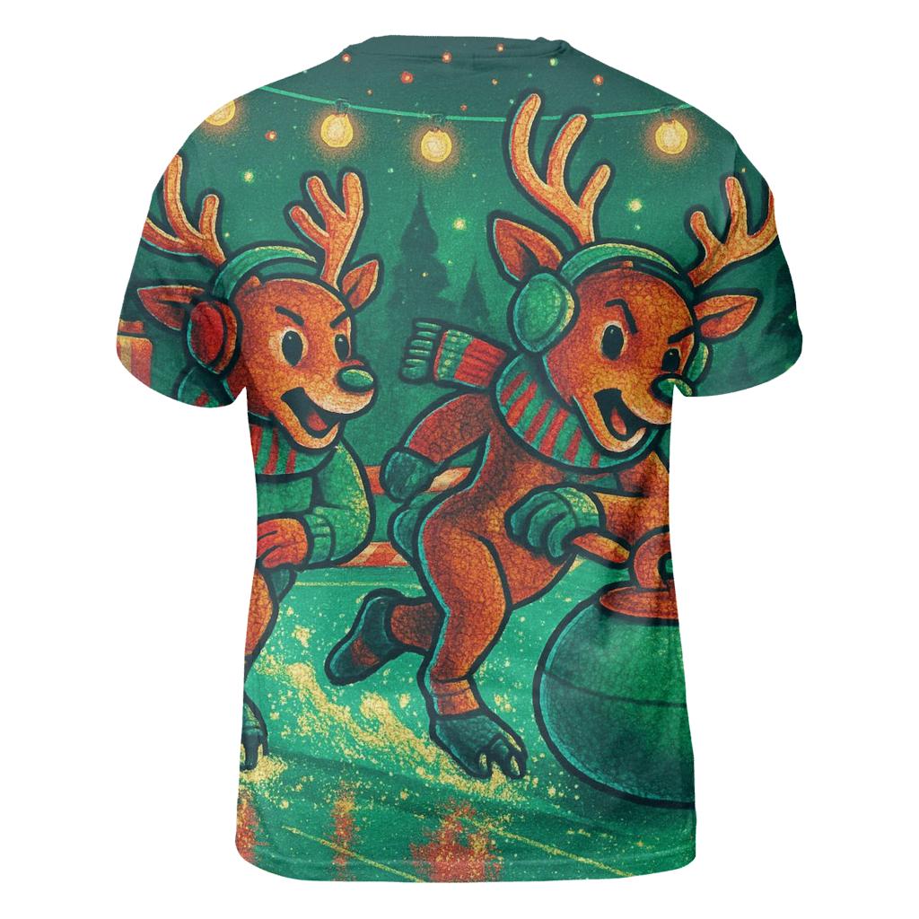 Reindeer Curling Championship On Peppermint Ice designer pattern shirts