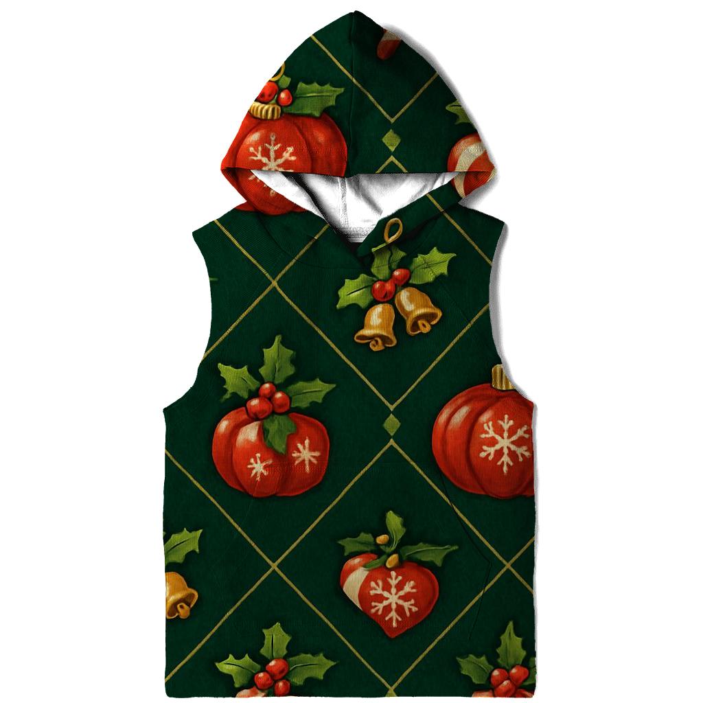Crimson Pumpkin Ornaments Lattice On Evergreen Background heavyweight hoodies
