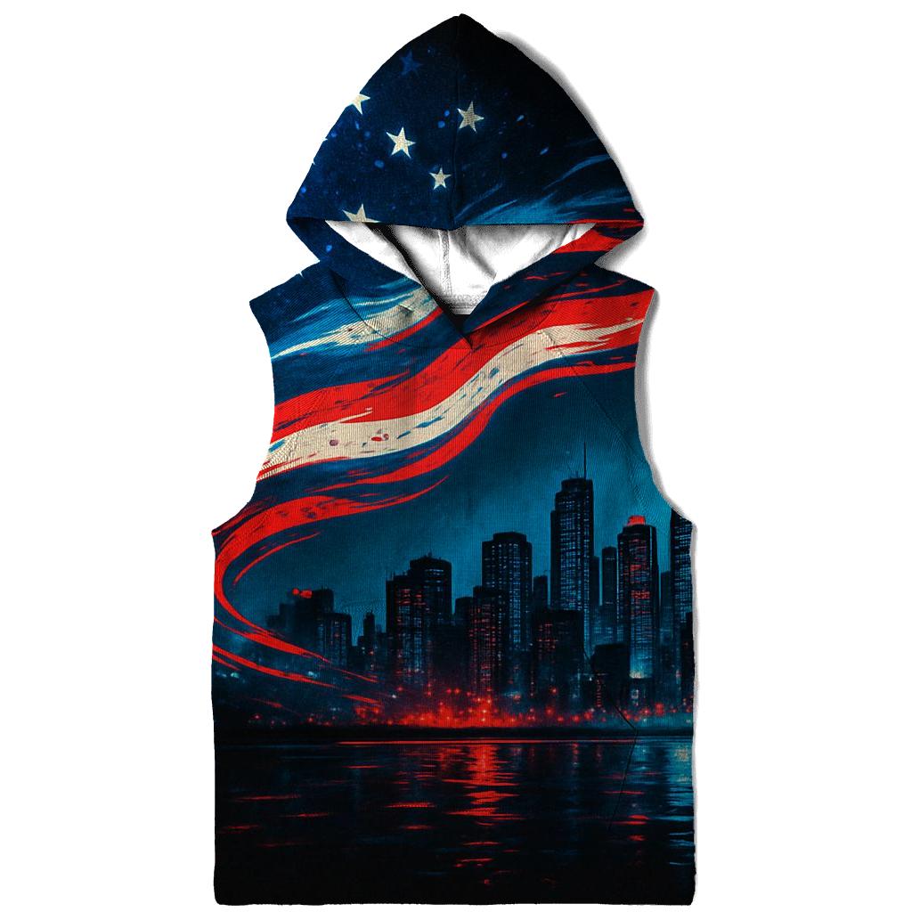 Skyline Stripes Over Midnight Harbor embroidered hoodies