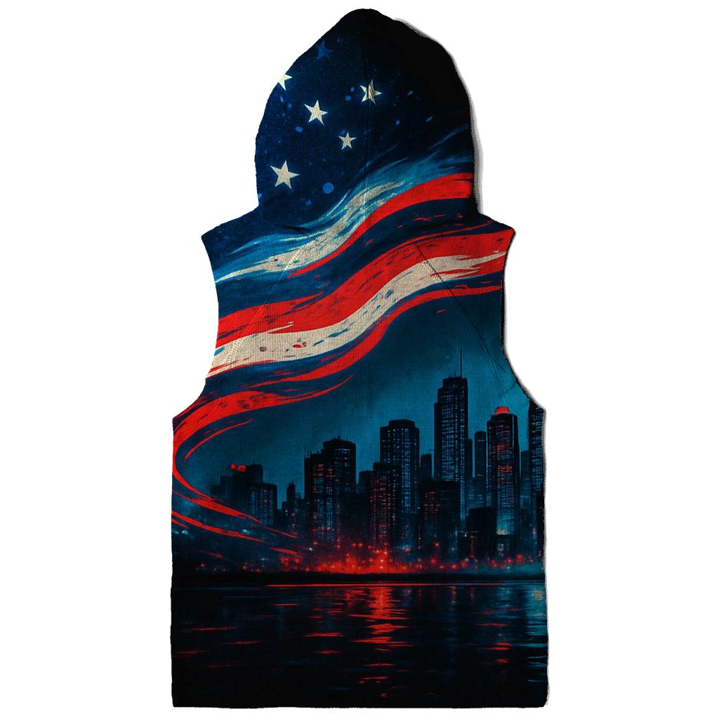 Skyline Stripes Over Midnight Harbor embroidered hoodies