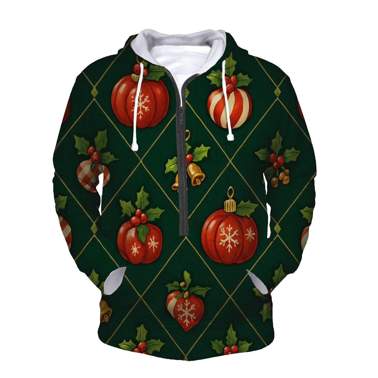 Crimson Pumpkin Ornaments Lattice On Evergreen Background hoodies fashion