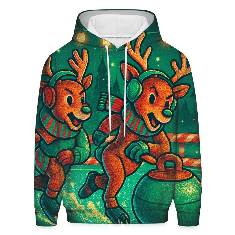 Reindeer Curling Championship On Peppermint Ice zip-up hoodies