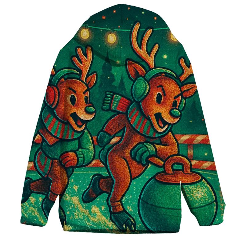 Reindeer Curling Championship On Peppermint Ice zip-up hoodies