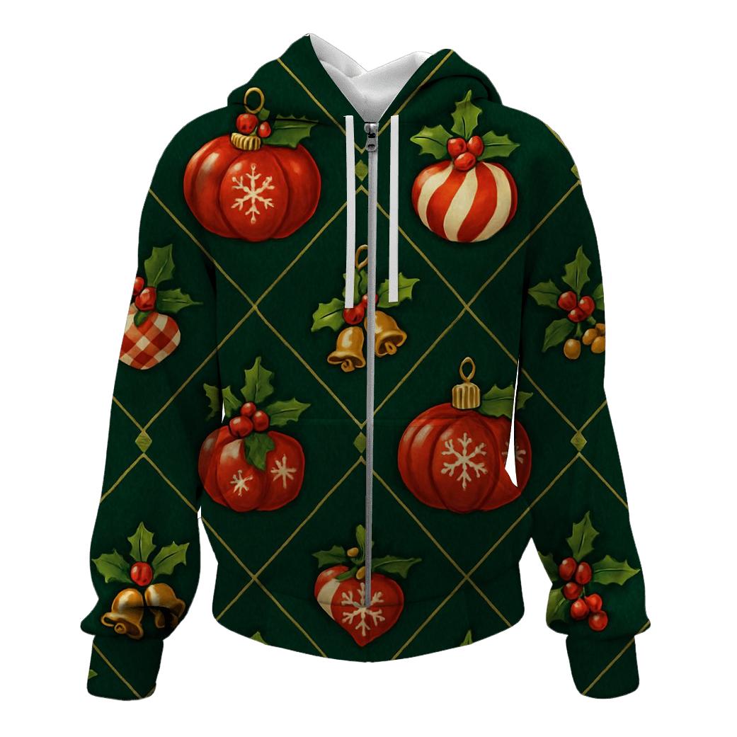 Crimson Pumpkin Ornaments Lattice On Evergreen Background embroidered hoodies