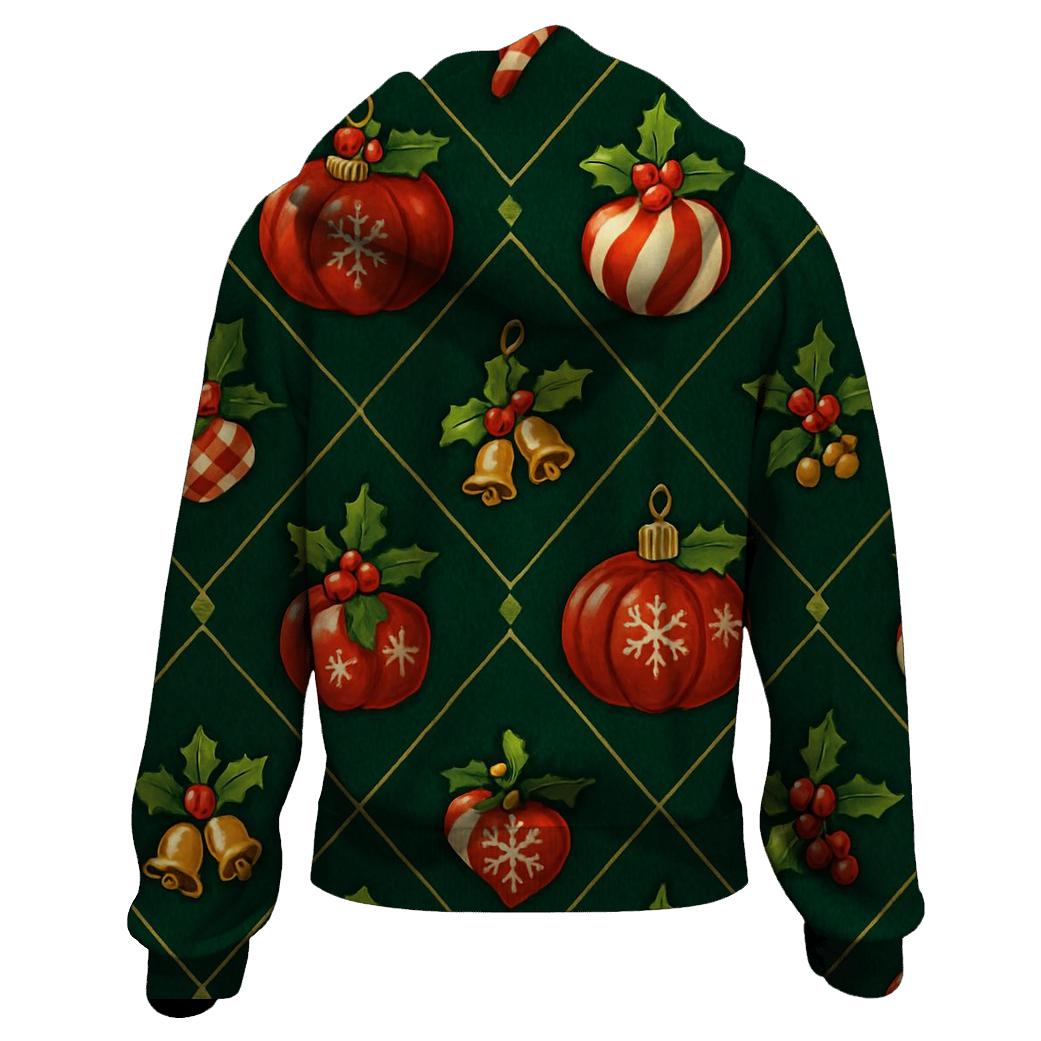 Crimson Pumpkin Ornaments Lattice On Evergreen Background embroidered hoodies