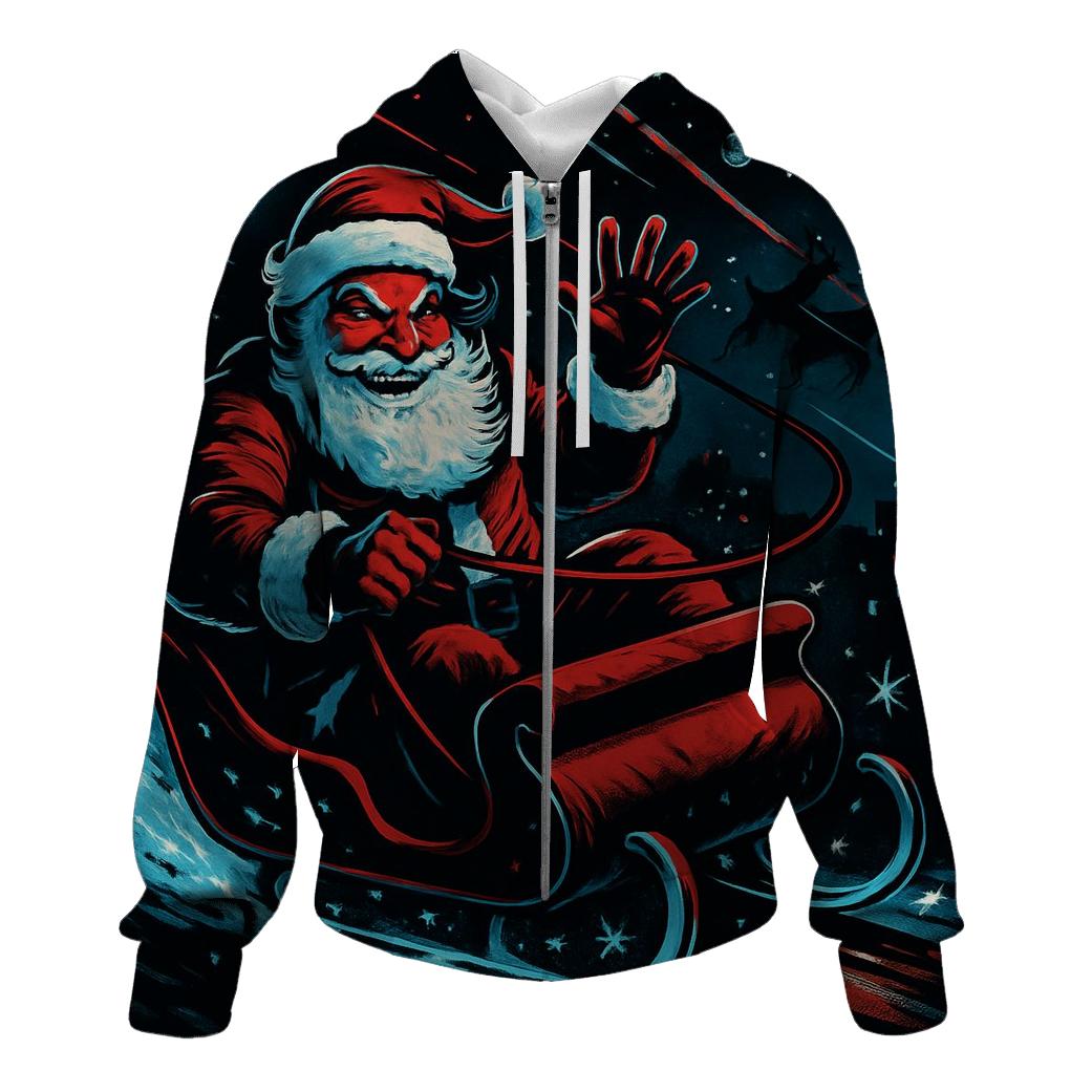 Midnight Sleigh Drift Santa printed hoodies