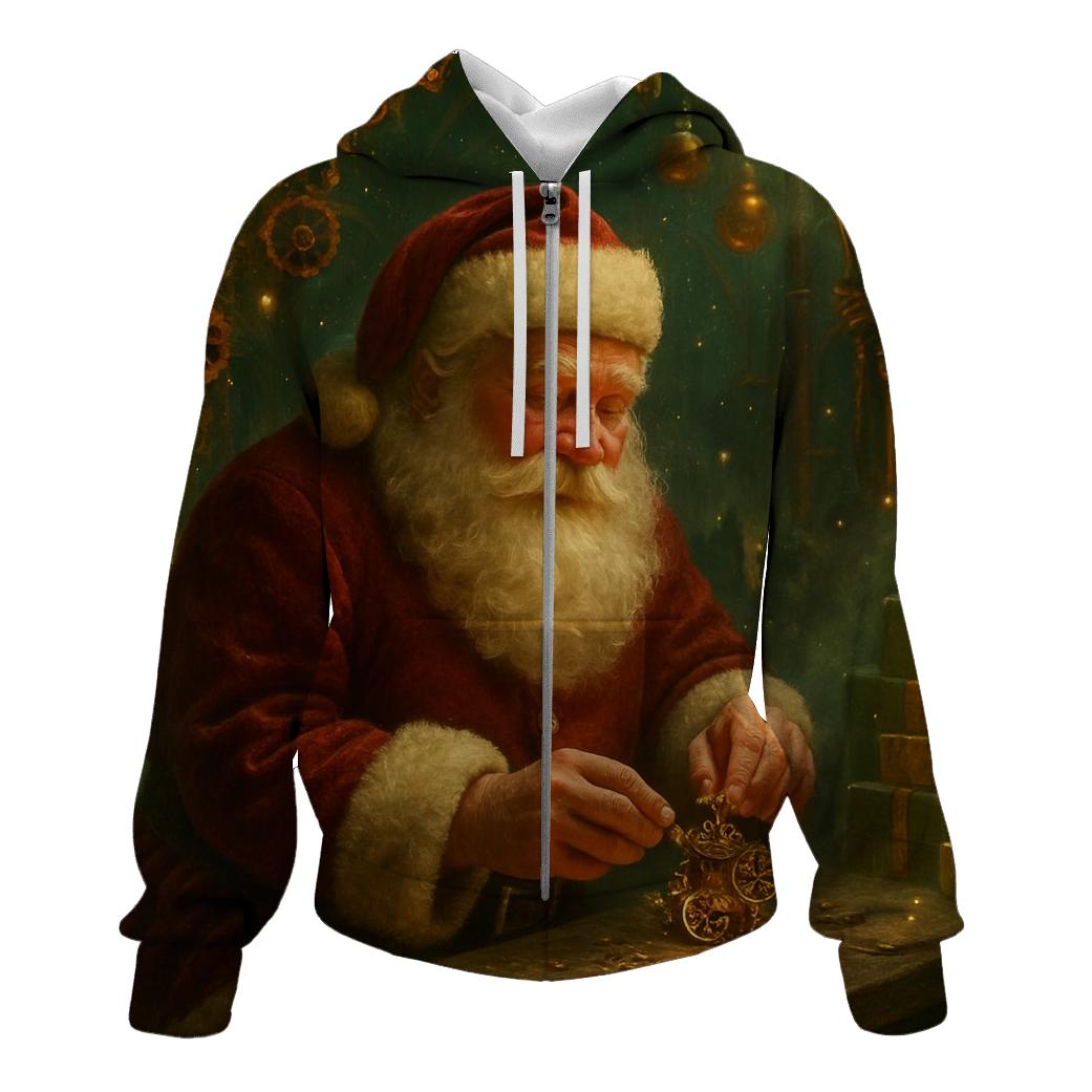 North Pole Clockwork Giftmaker Santa zip-up hoodies