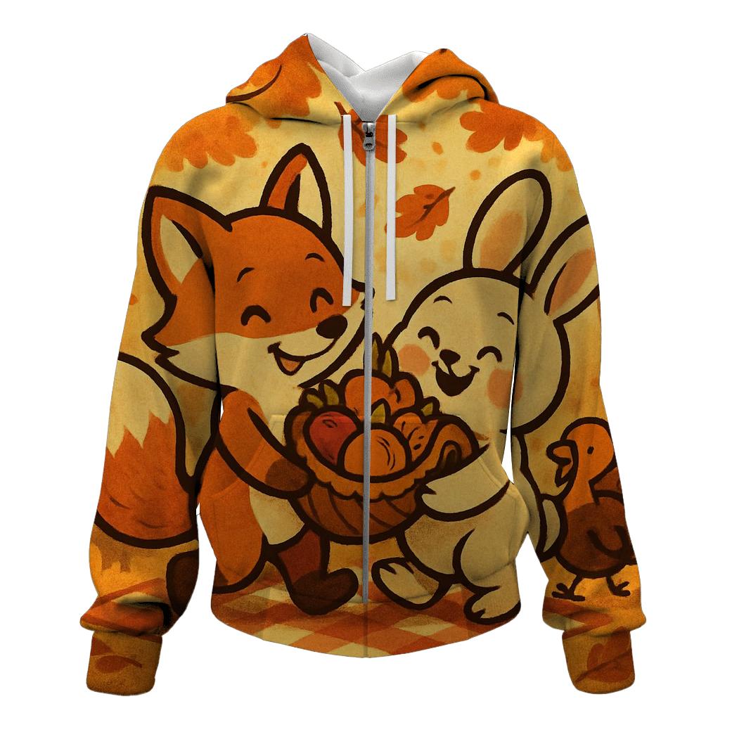 Forest Friends Harvest Parade Under Sunbeams graphic hoodies