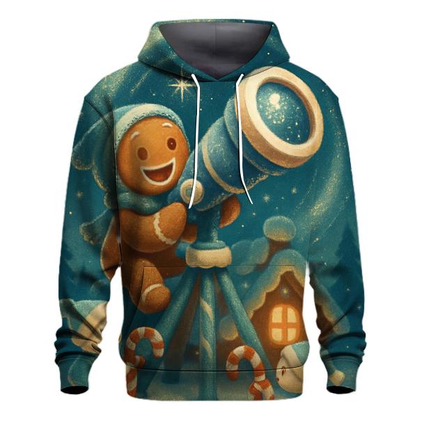 Gingerbread Observatory Under The Aurora embroidered hoodies