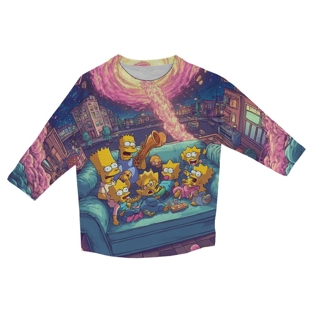 Midnight Couch Portal Meltdown printed three quarter sleeve shirts