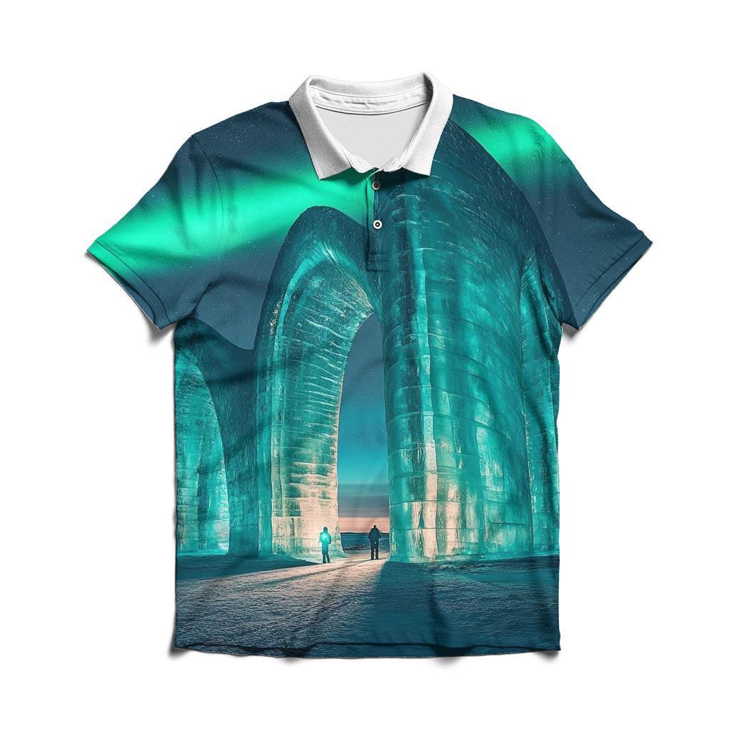 Arctic Ice Cathedral Of Light embroidered polo tops