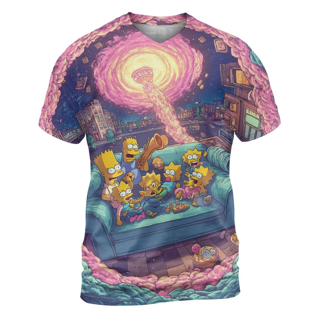 Midnight Couch Portal Meltdown vibrant all-over design tees