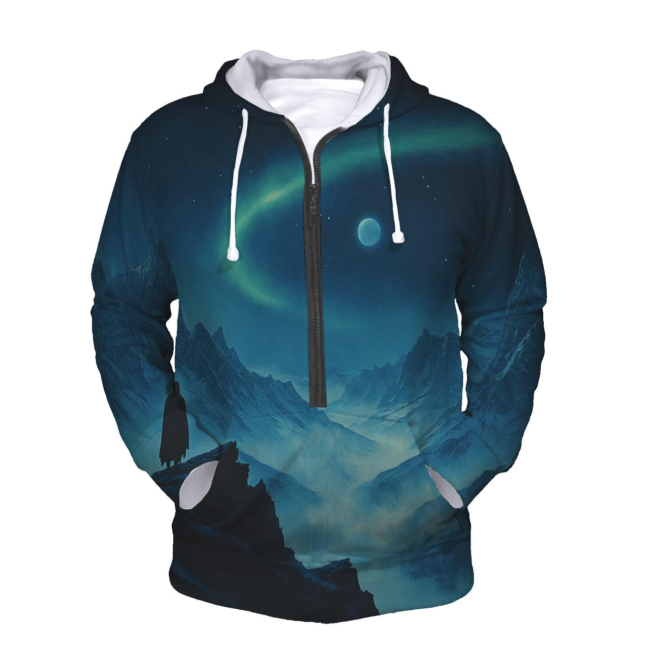 Caspar David Friedrich Inspired Aurora Over Silent Mountains lightweight hoodies