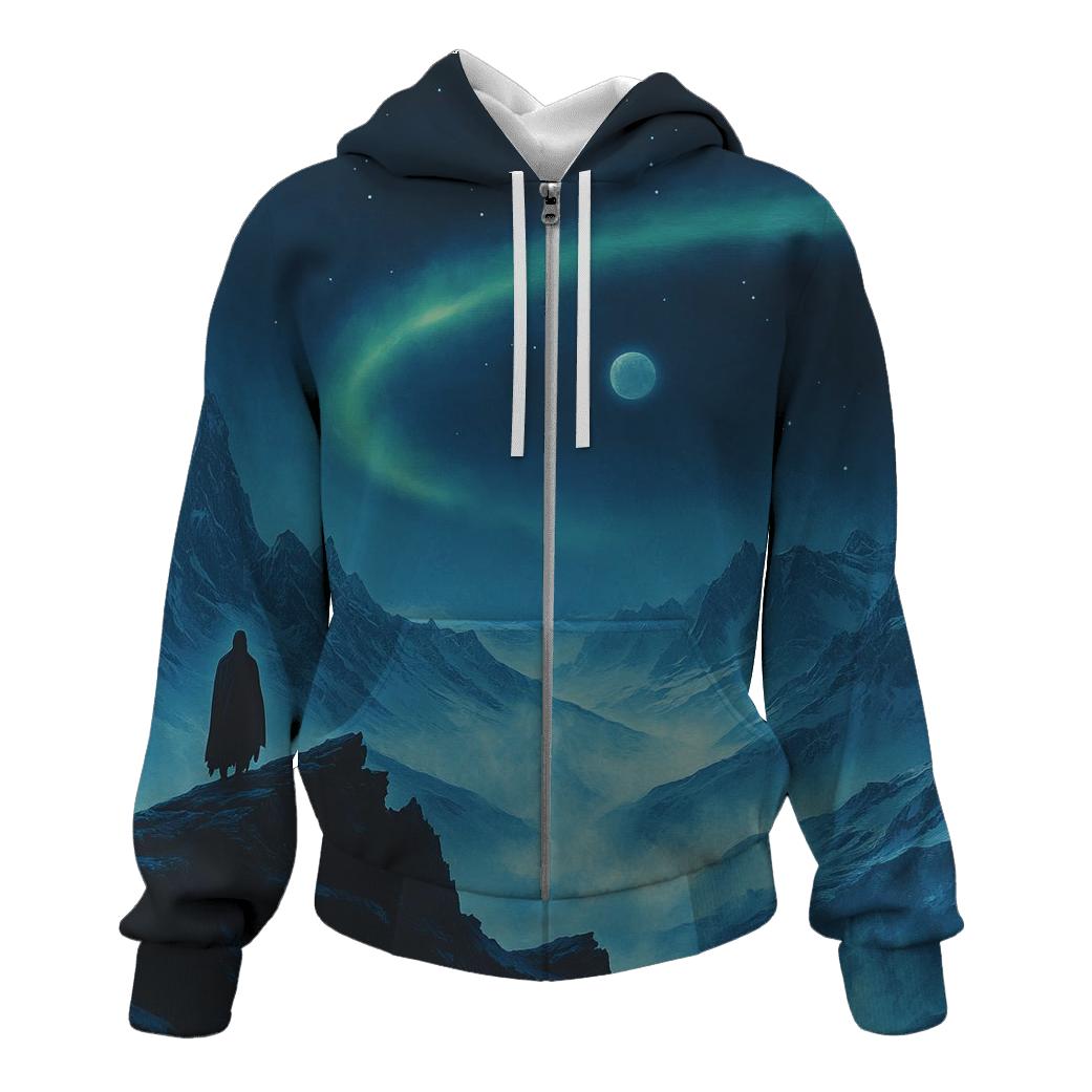 Caspar David Friedrich Inspired Aurora Over Silent Mountains hoodie styles