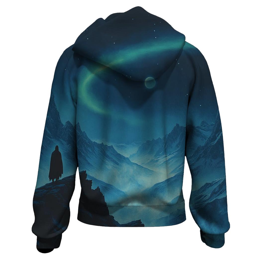 Caspar David Friedrich Inspired Aurora Over Silent Mountains hoodie styles