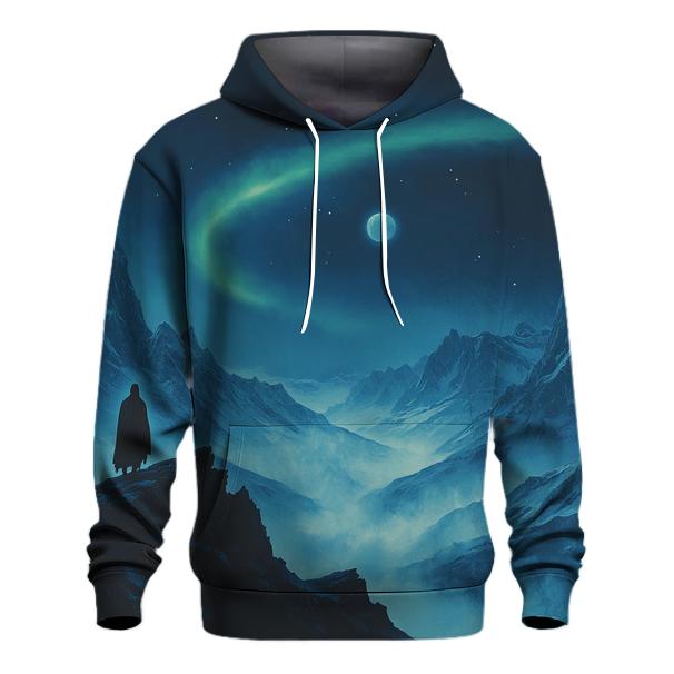 Caspar David Friedrich Inspired Aurora Over Silent Mountains graphic hoodies