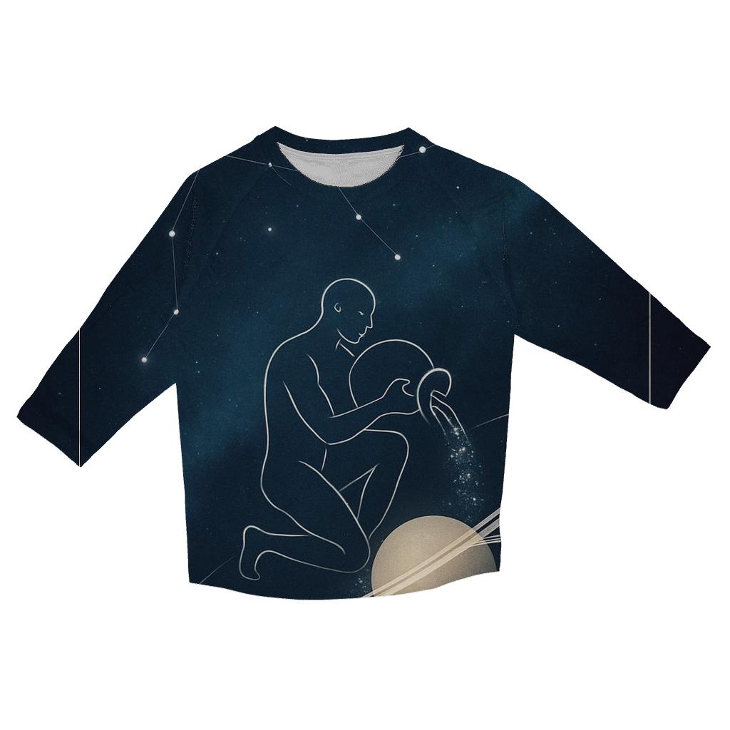 Aquarius Star Pouring Over Saturn Rings personalized 3/4 sleeve tees