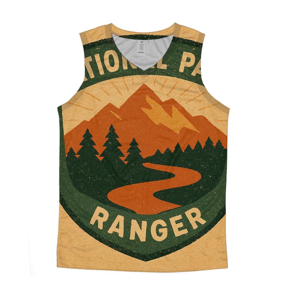 Faded 1970s National Park Ranger Badge Illustration trendy fitted tank tops
