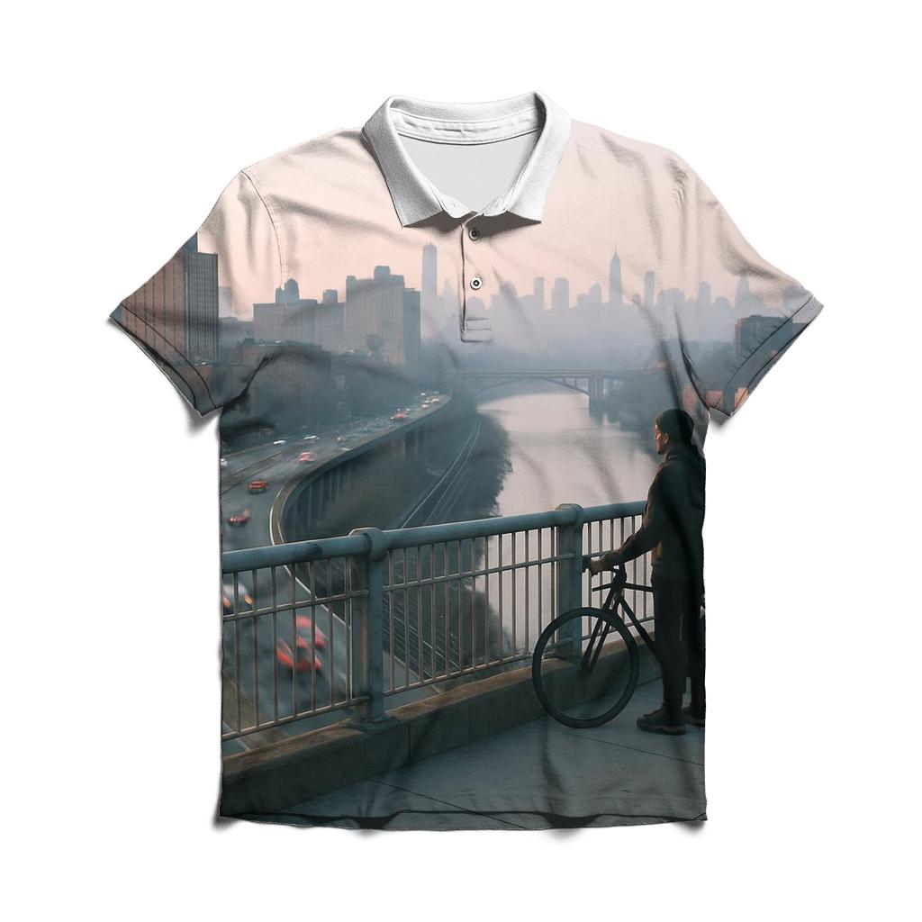 Harlem River Viaduct Morning Haze Over Upper Manhattan branded logo polo shirts