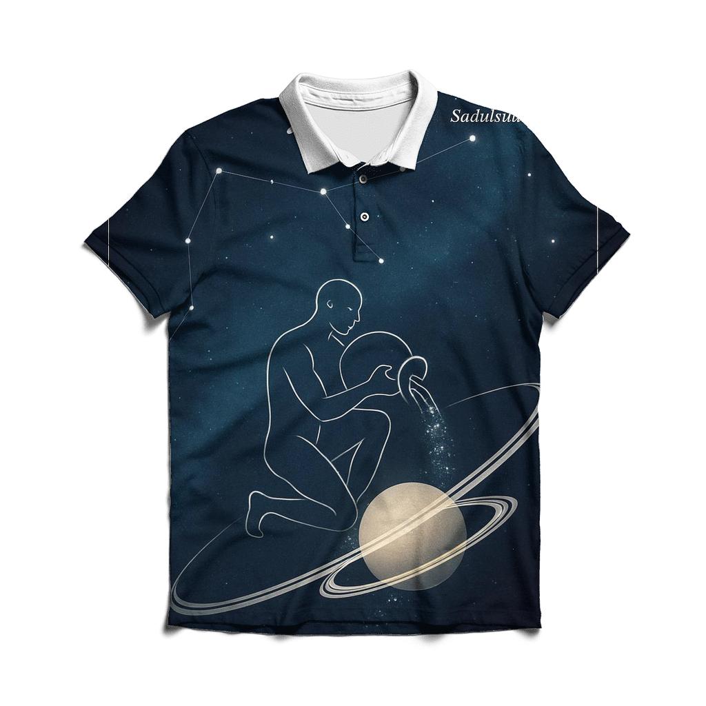 Aquarius Star Pouring Over Saturn Rings personalized polo shirts