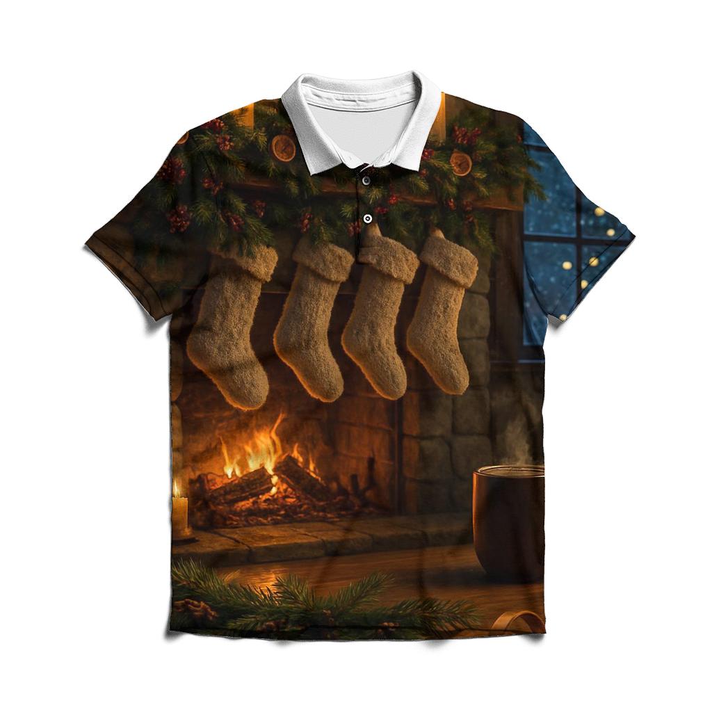 Candlelit Hearth And Evergreen Stockings classic pique polos