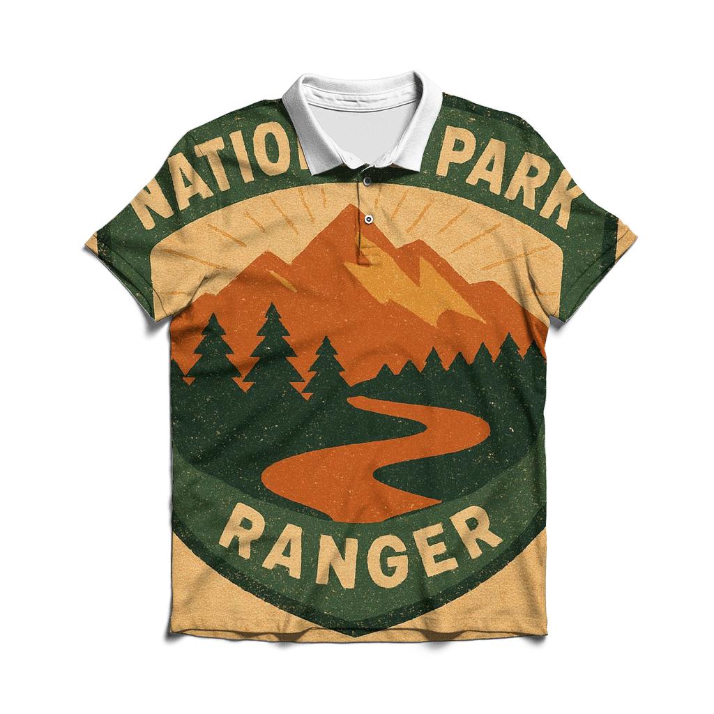 Faded 1970s National Park Ranger Badge Illustration stylish collar polo tees