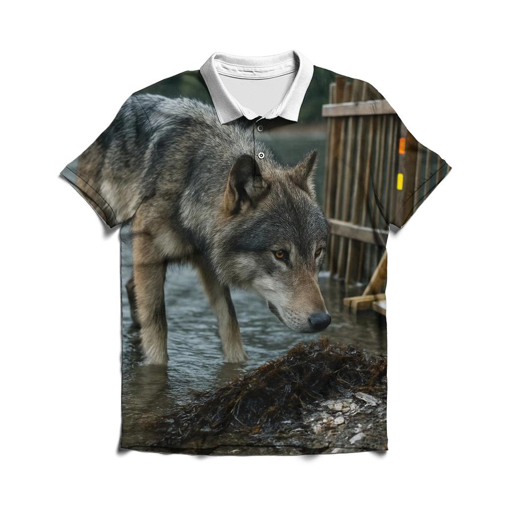 Coastal Wolf At Salmon Weir Study Site designer slim fit polos