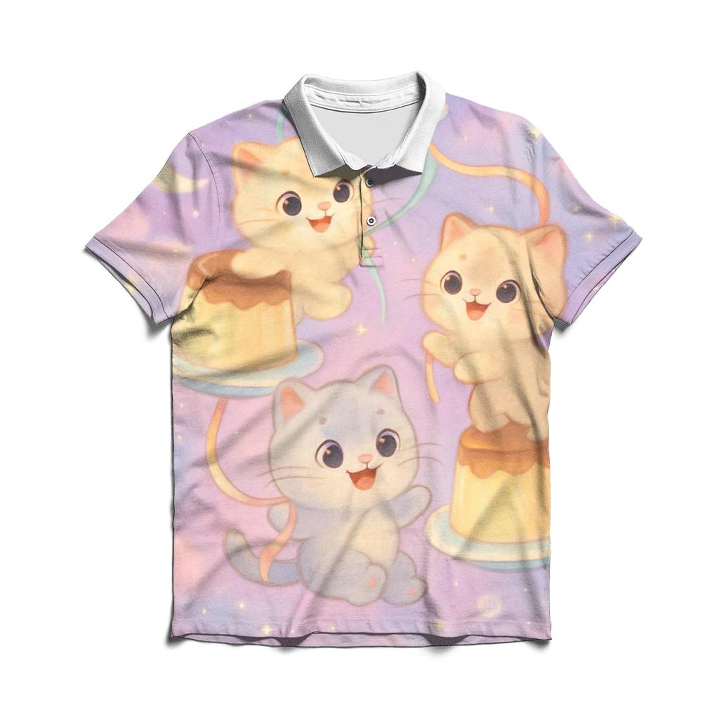 Moonlit Pudding Cat Carousel casual sports polo shirts