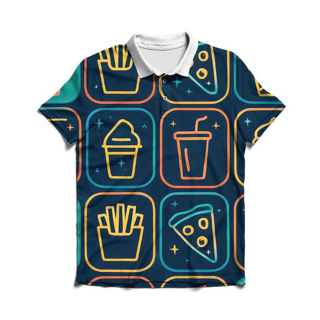 Mall Food Court Neon Menu Icons embroidered polo tops