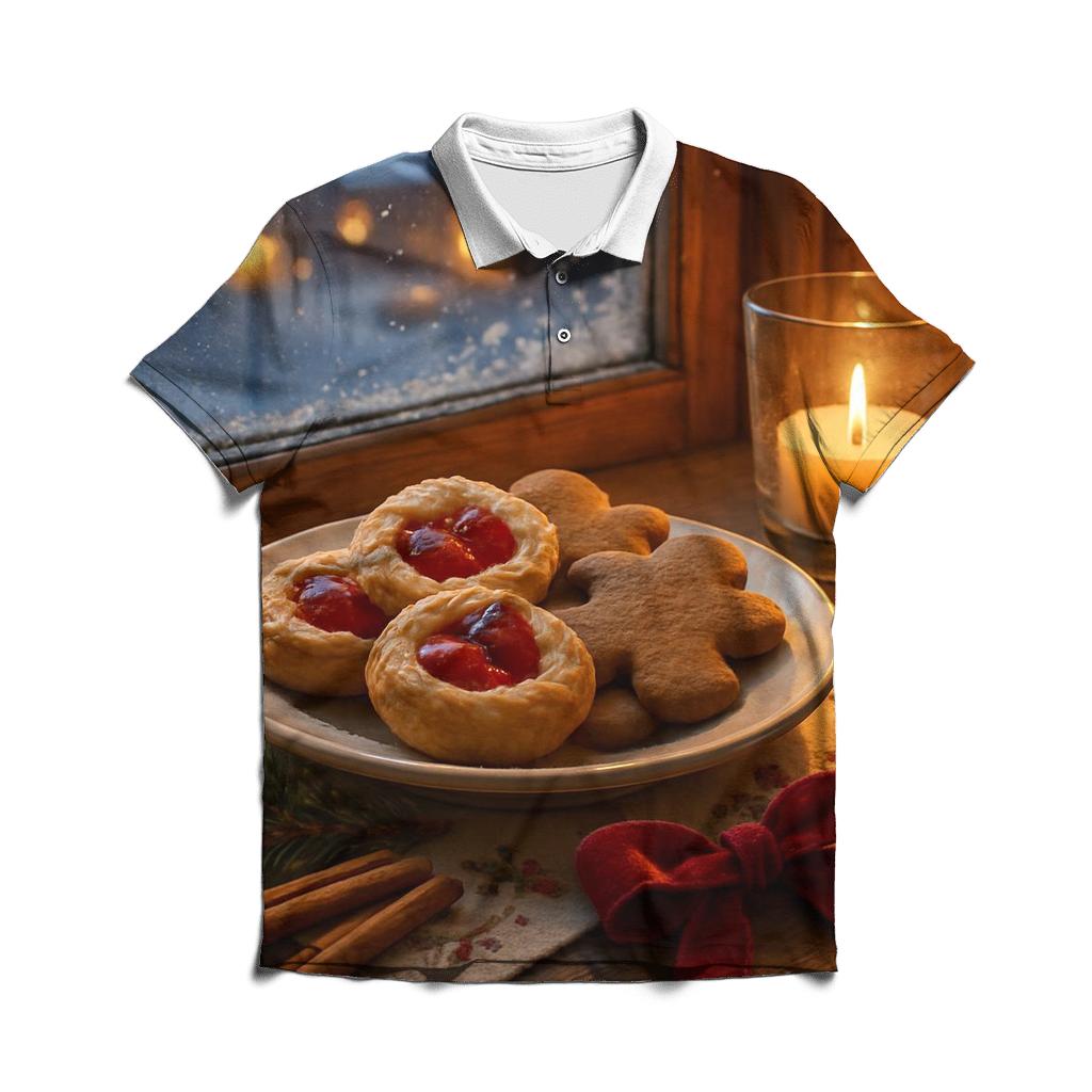 Sugarplum Village Window On A Snowy Night casual sports polo shirts