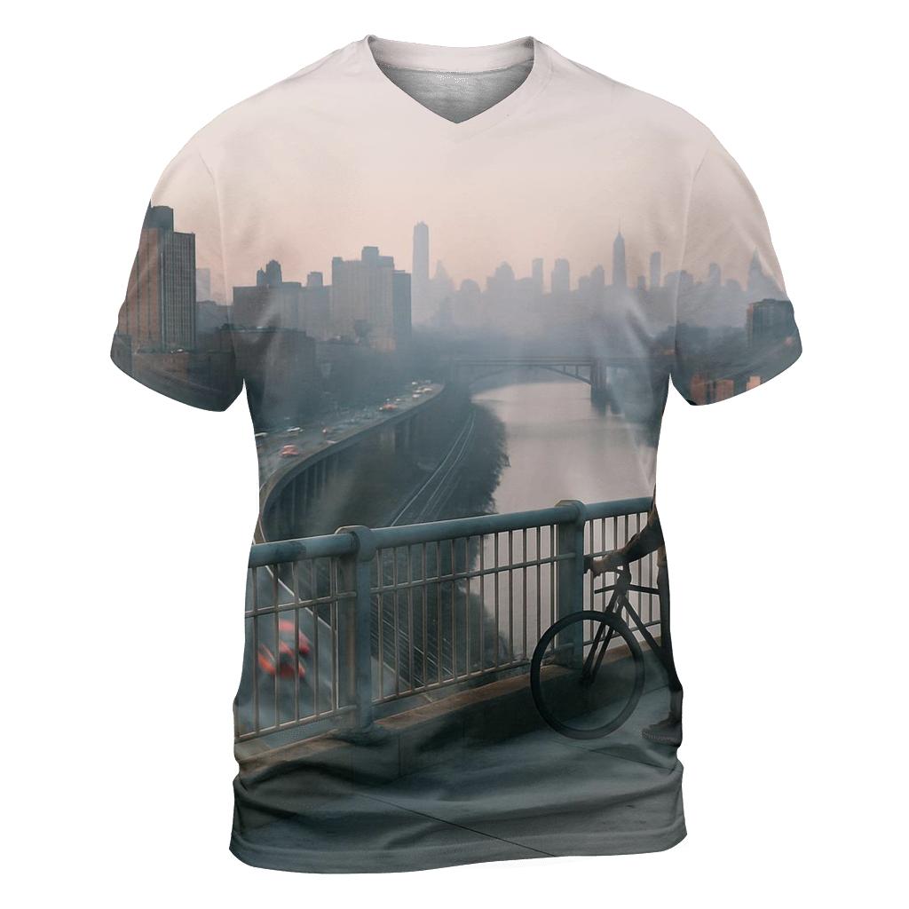 Harlem River Viaduct Morning Haze Over Upper Manhattan statement graphic shirts