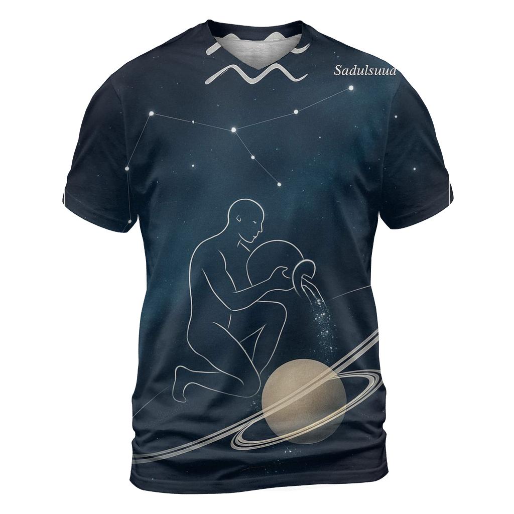 Aquarius Star Pouring Over Saturn Rings custom all-over print shirts