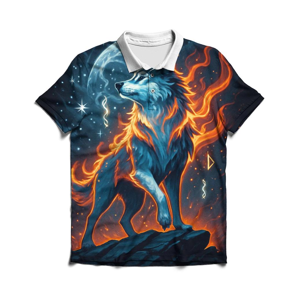 Frostfire Sentinel Wolf branded logo polo shirts