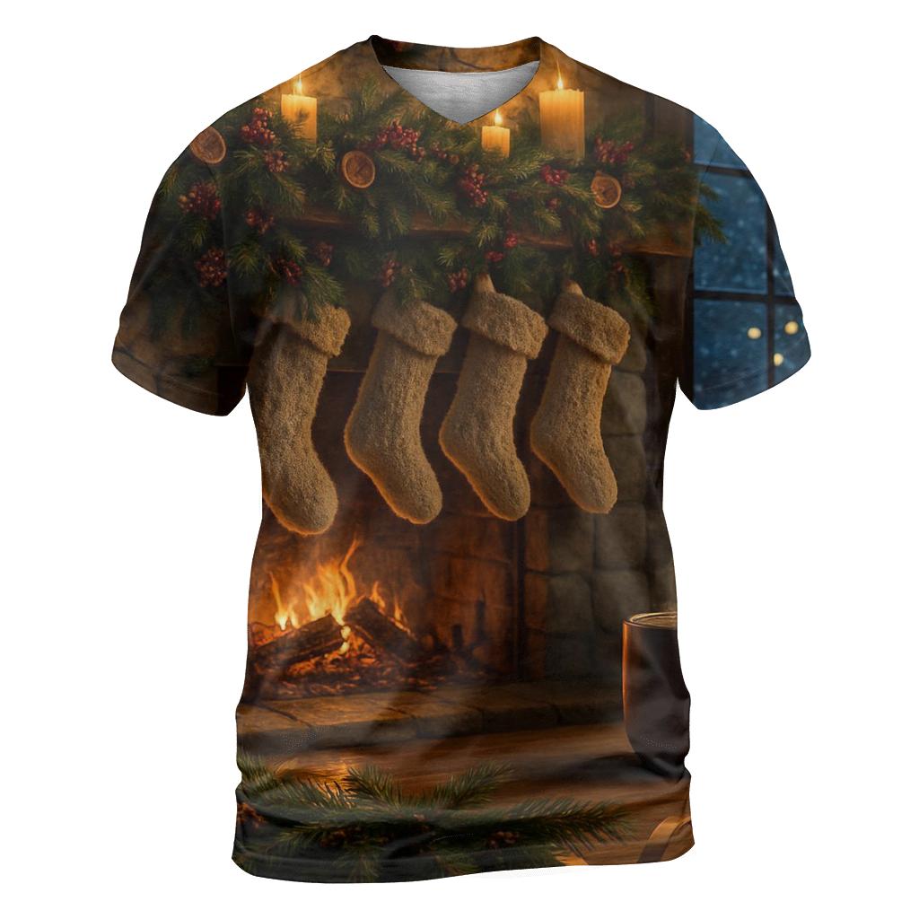Candlelit Hearth And Evergreen Stockings custom all-over print shirts
