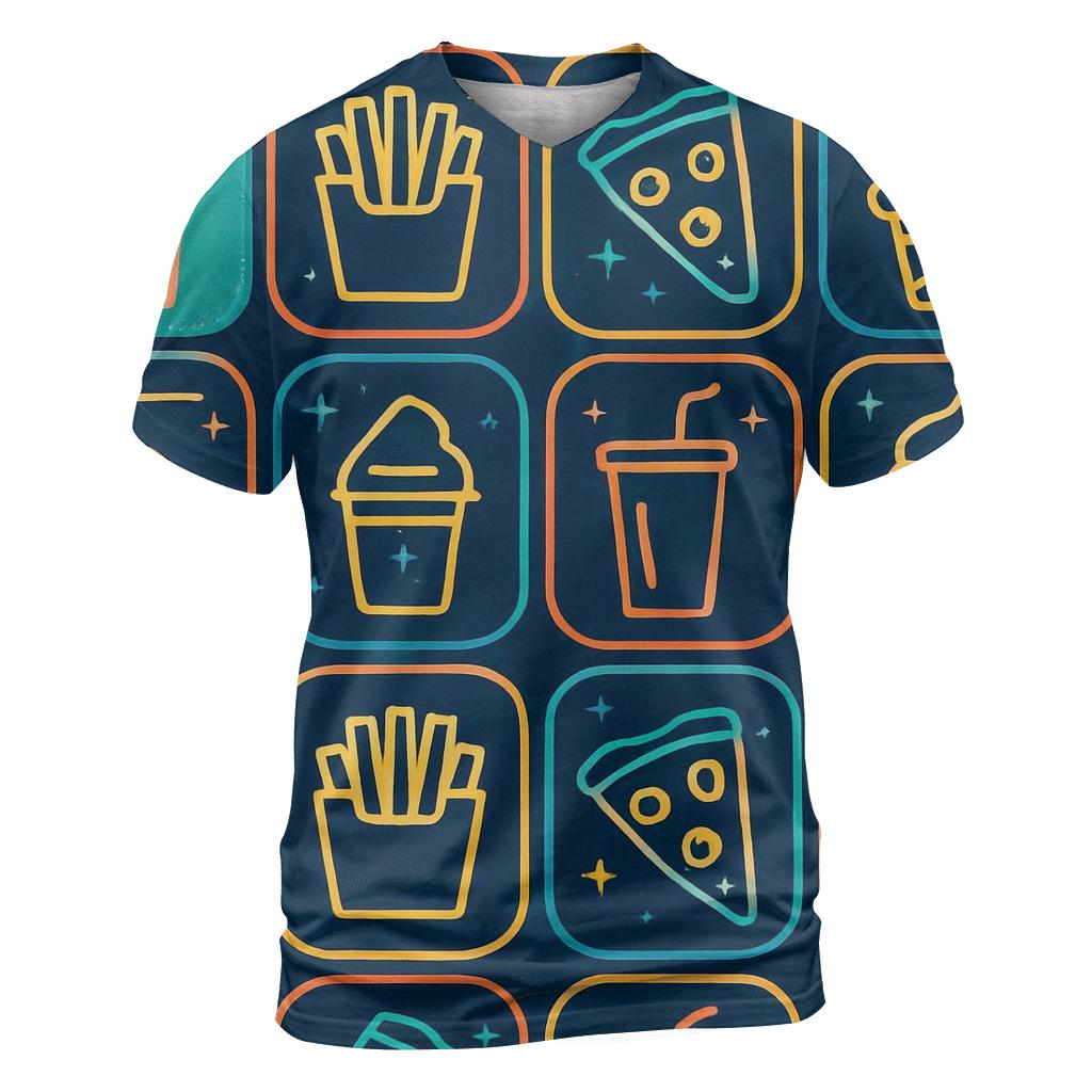 Mall Food Court Neon Menu Icons unique graphic print tees