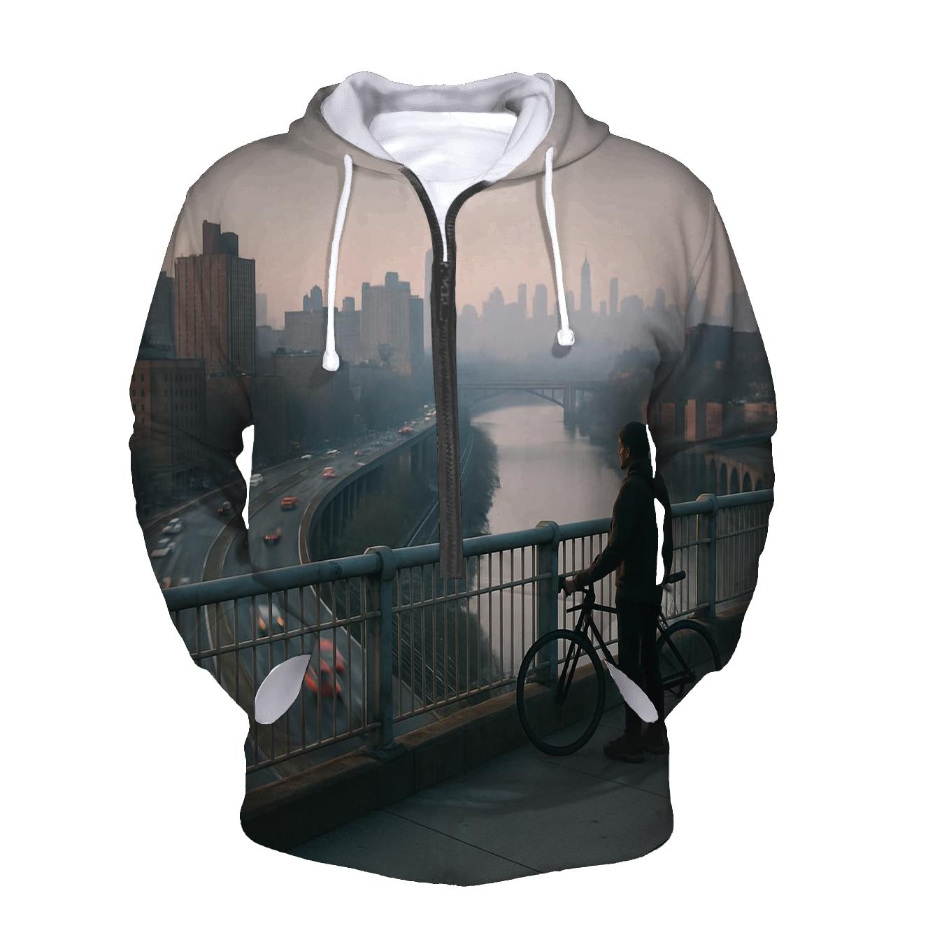 Harlem River Viaduct Morning Haze Over Upper Manhattan graphic hoodies