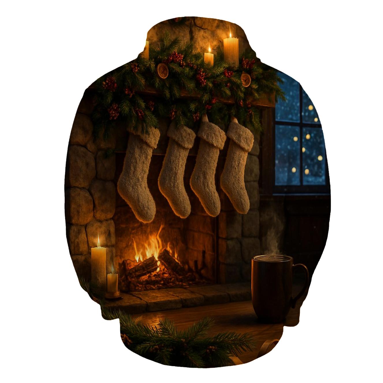 Candlelit Hearth And Evergreen Stockings lightweight hoodies