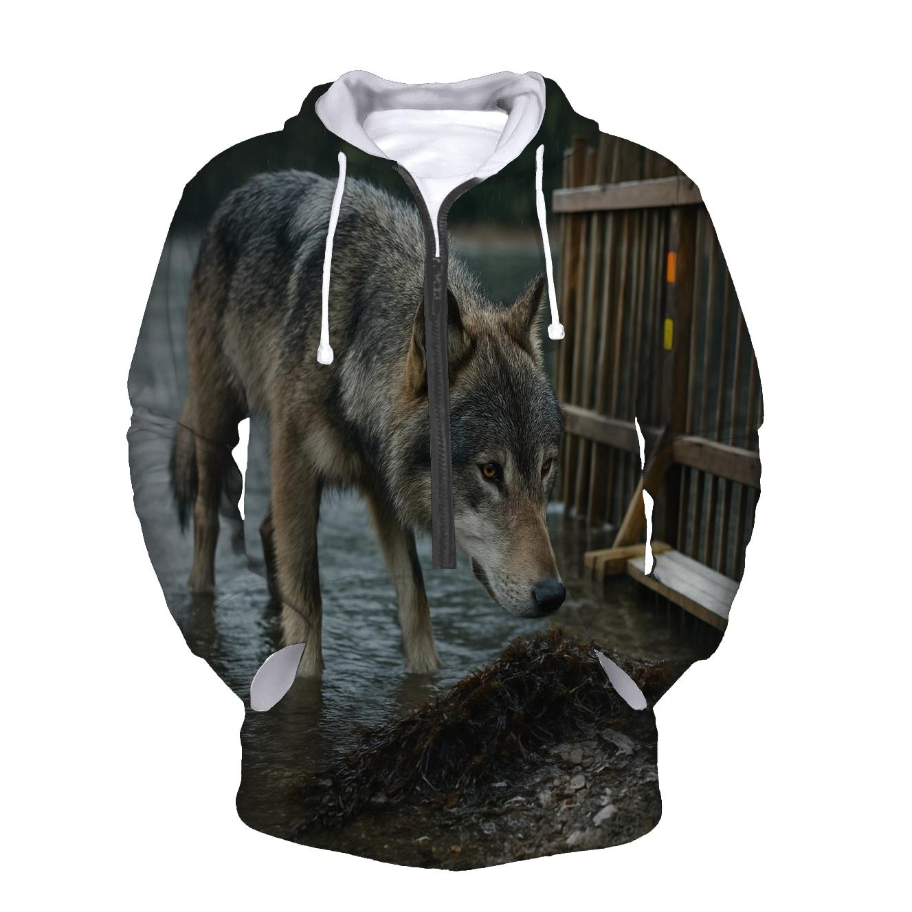 Coastal Wolf At Salmon Weir Study Site heavyweight hoodies