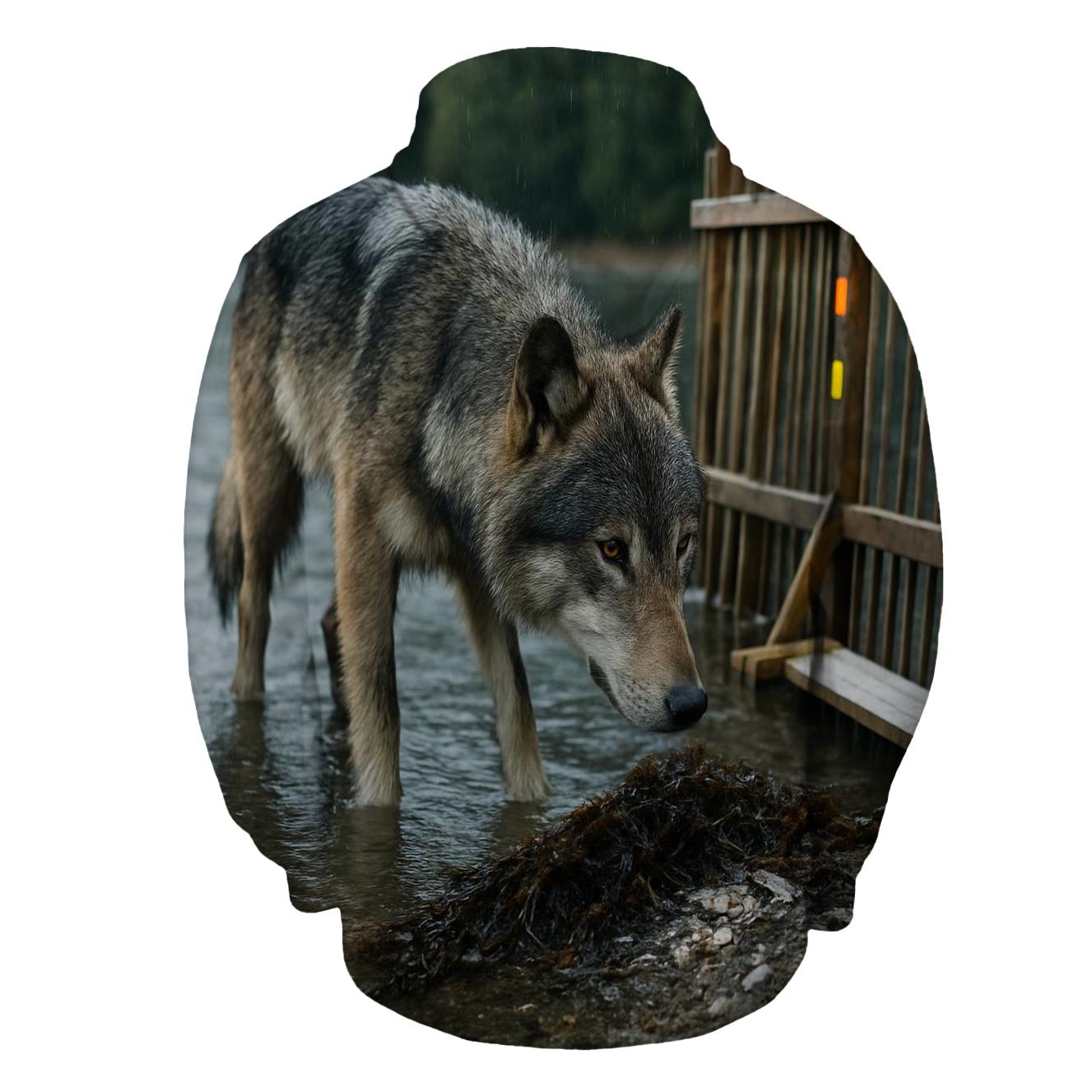 Coastal Wolf At Salmon Weir Study Site heavyweight hoodies