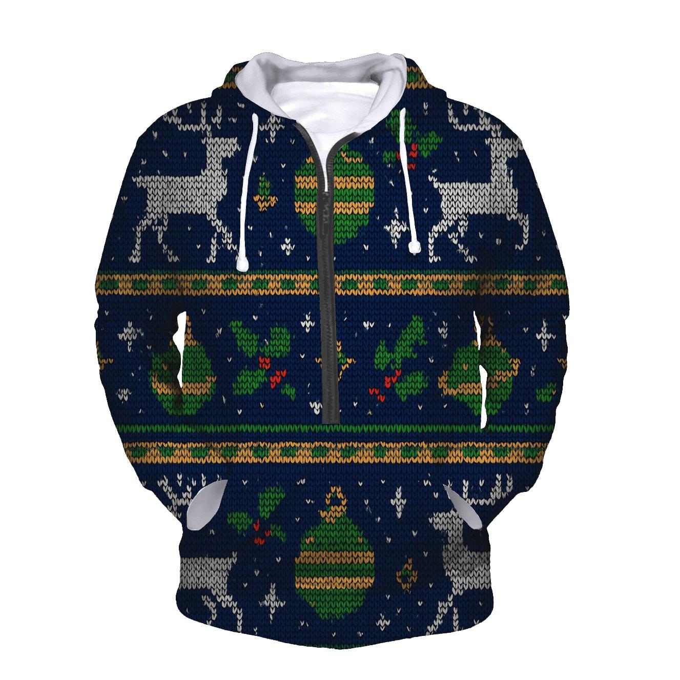 Reindeer Constellation Fair Isle Panel Design hoodies fashion