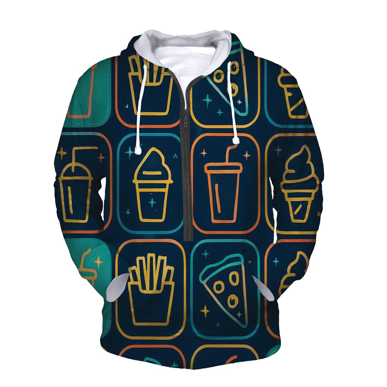 Mall Food Court Neon Menu Icons zip-up hoodies