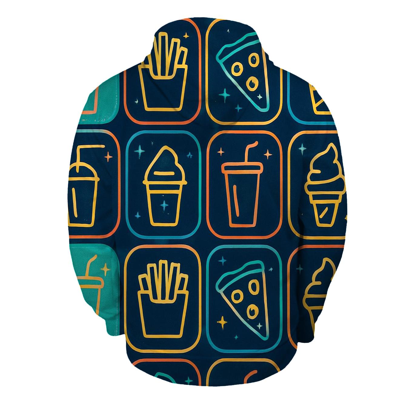 Mall Food Court Neon Menu Icons zip-up hoodies