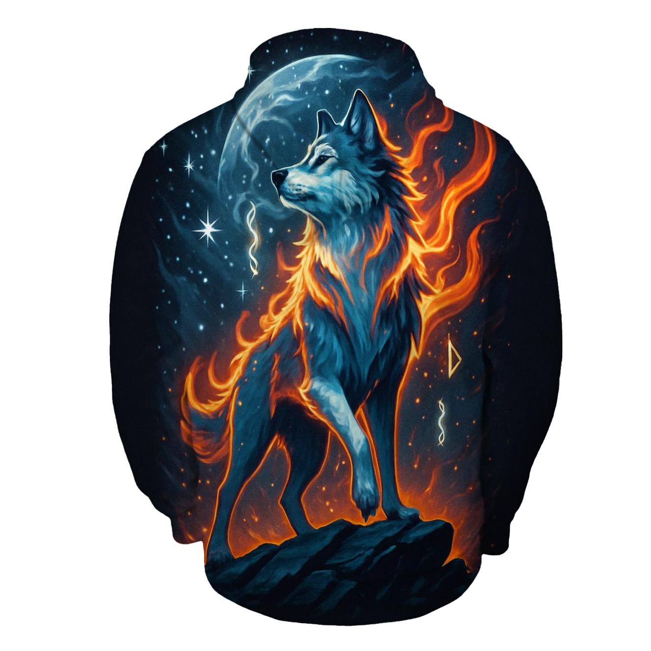 Frostfire Sentinel Wolf hoodie designs