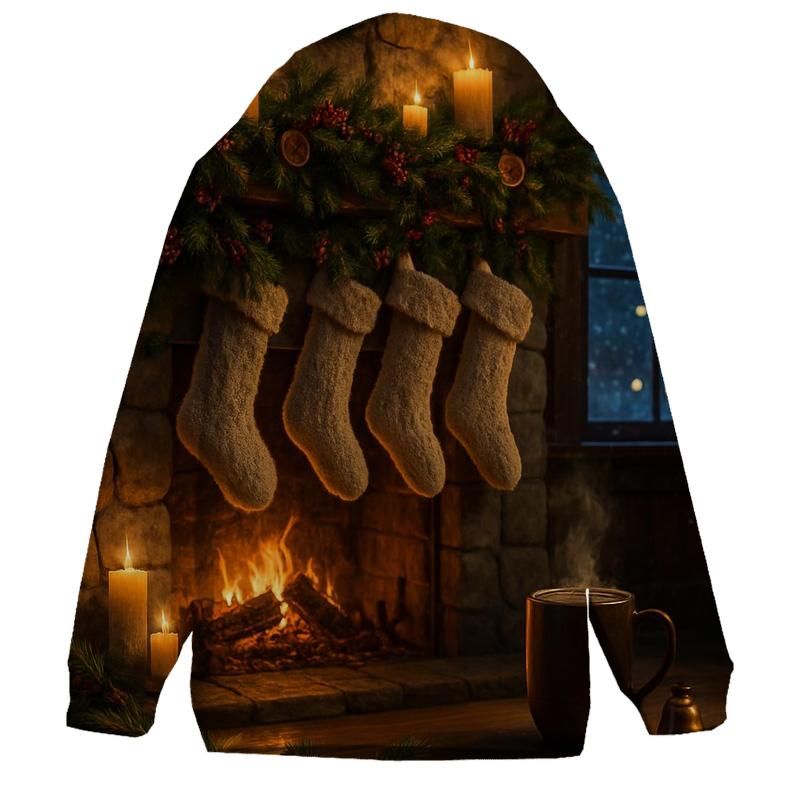 Candlelit Hearth And Evergreen Stockings heavyweight hoodies