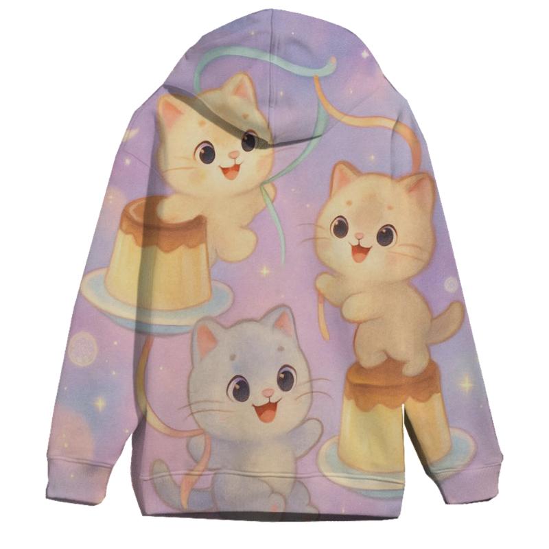 Moonlit Pudding Cat Carousel embroidered hoodies