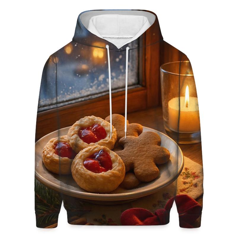 Sugarplum Village Window On A Snowy Night embroidered hoodies