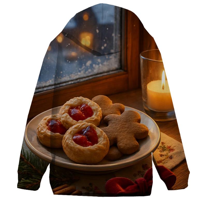 Sugarplum Village Window On A Snowy Night embroidered hoodies