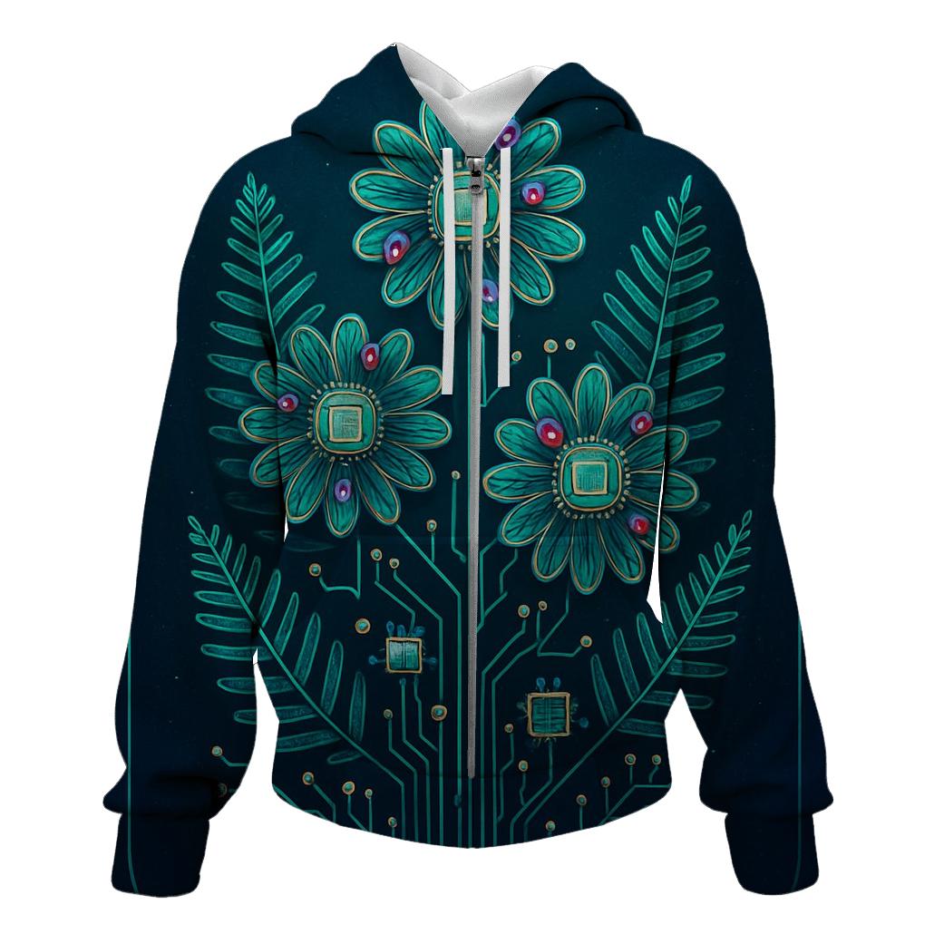 Aurora Circuit Garden embroidered hoodies